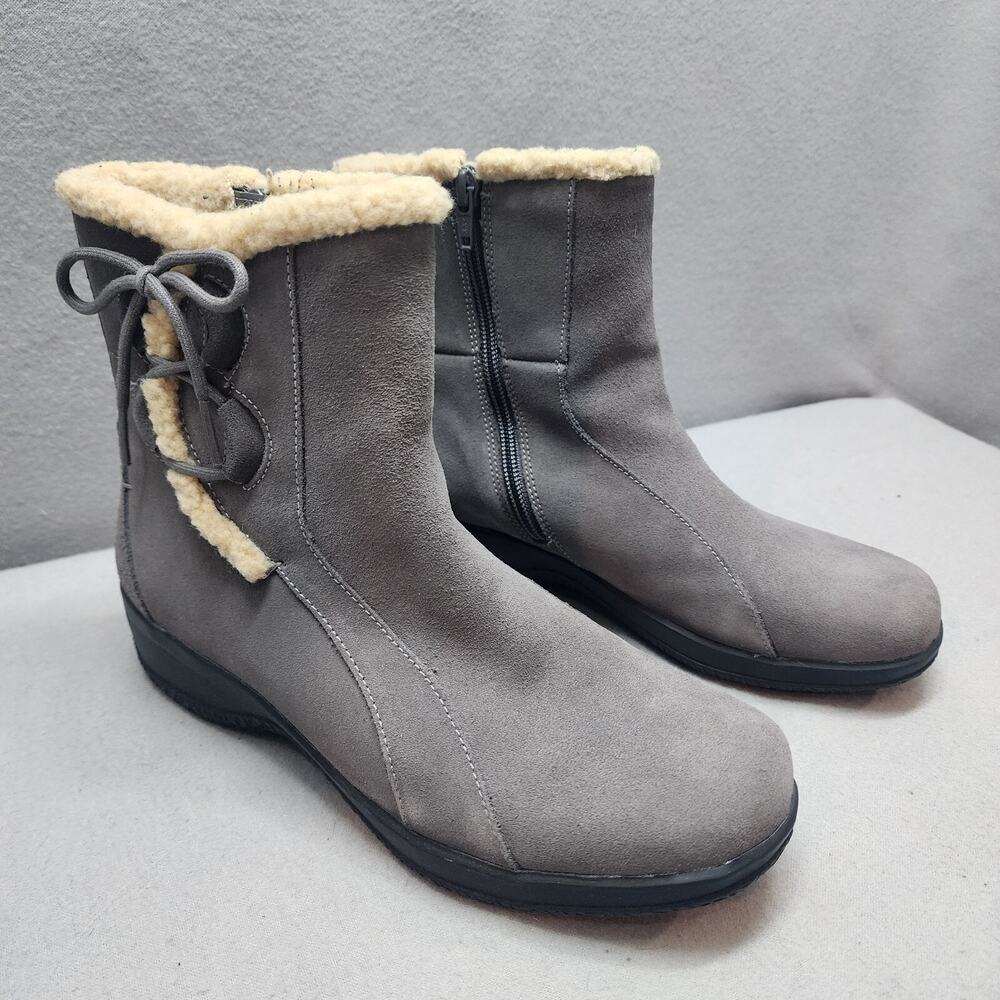 Clarks Bendables Womens Boots Gray Suede‎ Zip Winter Faux Fur Top Ankle US 7M